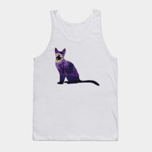 Minimalistic Paper Craft Digital Art - Halloween Witchy Cat Tank Top